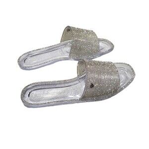 NWOT Juicy Couture women's rhinestone glittery clear base "jelly" slip Sandals 8